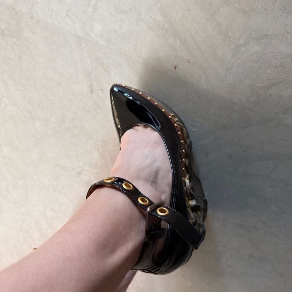 Miu Miu Black Heels with Sculpted Gold Accents - Picture 12 of 13
